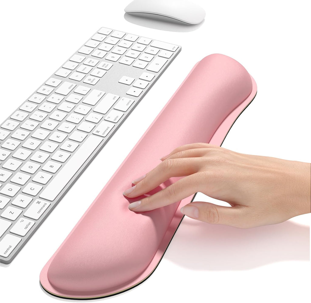 Dapesuom Enlarge Keyboard Wrist Rest, Memory Foam Keyboard Wrist Cushion for Computer Desk Mats Support, Typing Pain Relief Ergonomic Mouse Pad Rests with Non-Slip Base for Gaming, Laptop, Rose Pink