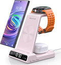 Wireless Charger for Samsung Charging Station, 3 in 1 Android Phone Charger for Samsung Galaxy S25 Ultra/S24 Ultra/S23/Z Fold7/Flip7, Galaxy Watch 8/8 Classic/Ultra/7/6/5, Galaxy Buds 3 Pro/3(Pink)