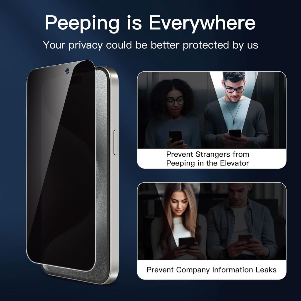 NEW'C 3 Pack Privacy for iPhone 15 Pro Max Screen Protector (6.7 inches), Anti-Spy Tempered Glass Film,Case Friendly Ultra Resistant, Balanced 28-Degree Privacy Angle-Easy installation tool included