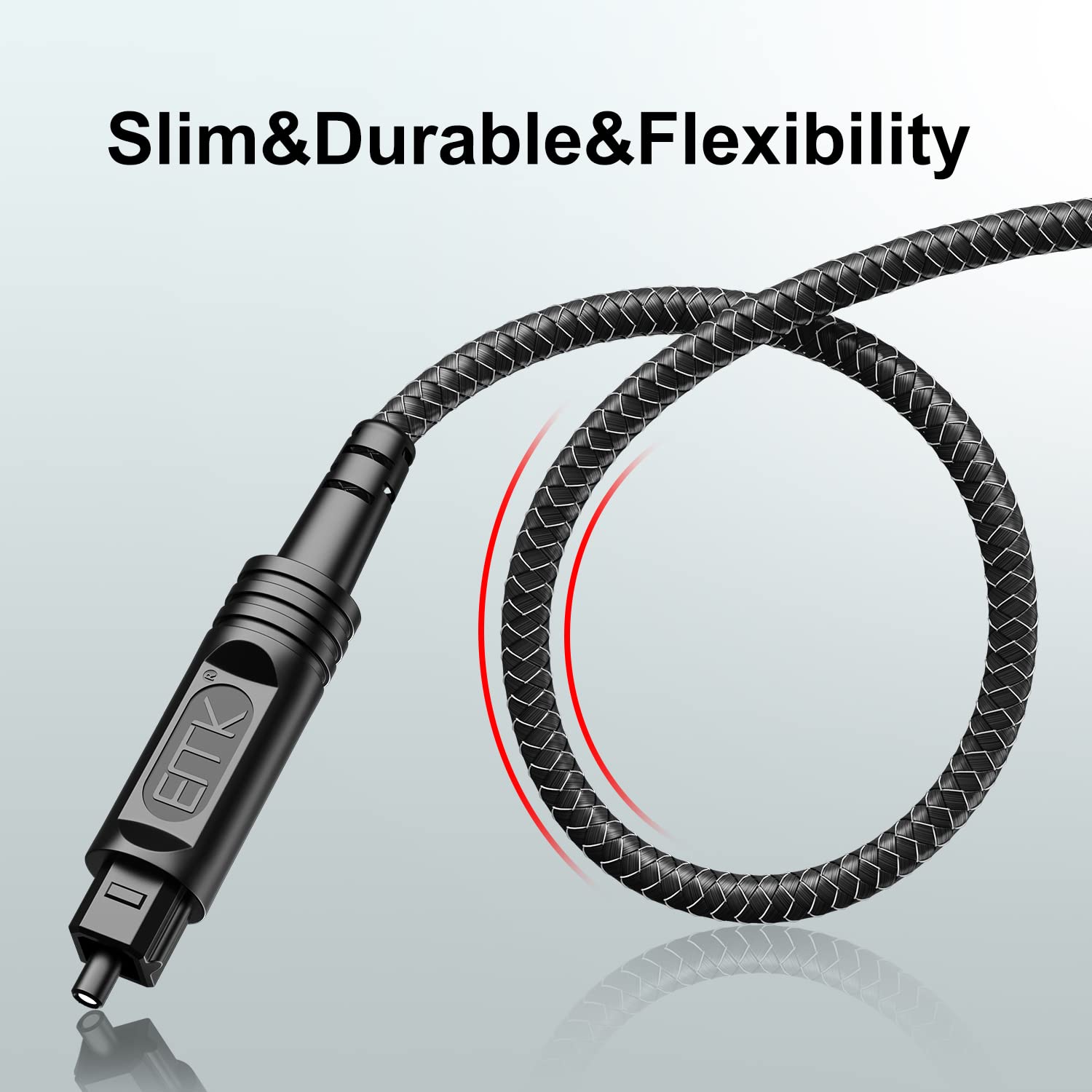 EMK Digital Optical Audio Cable [6 Feet/2M] - Slim Nylon Braided Toslink Fiber Optic Cable for Sound Bar, TV, Home Theater, PS4, Xbox, Blu-Ray Player & More - High-Speed SPDIF (Black1)