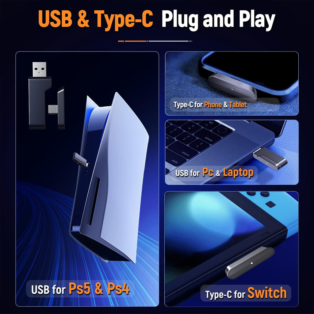 Wireless Gaming Headset for PC, Ps5, Ps4 with Flip Microphone