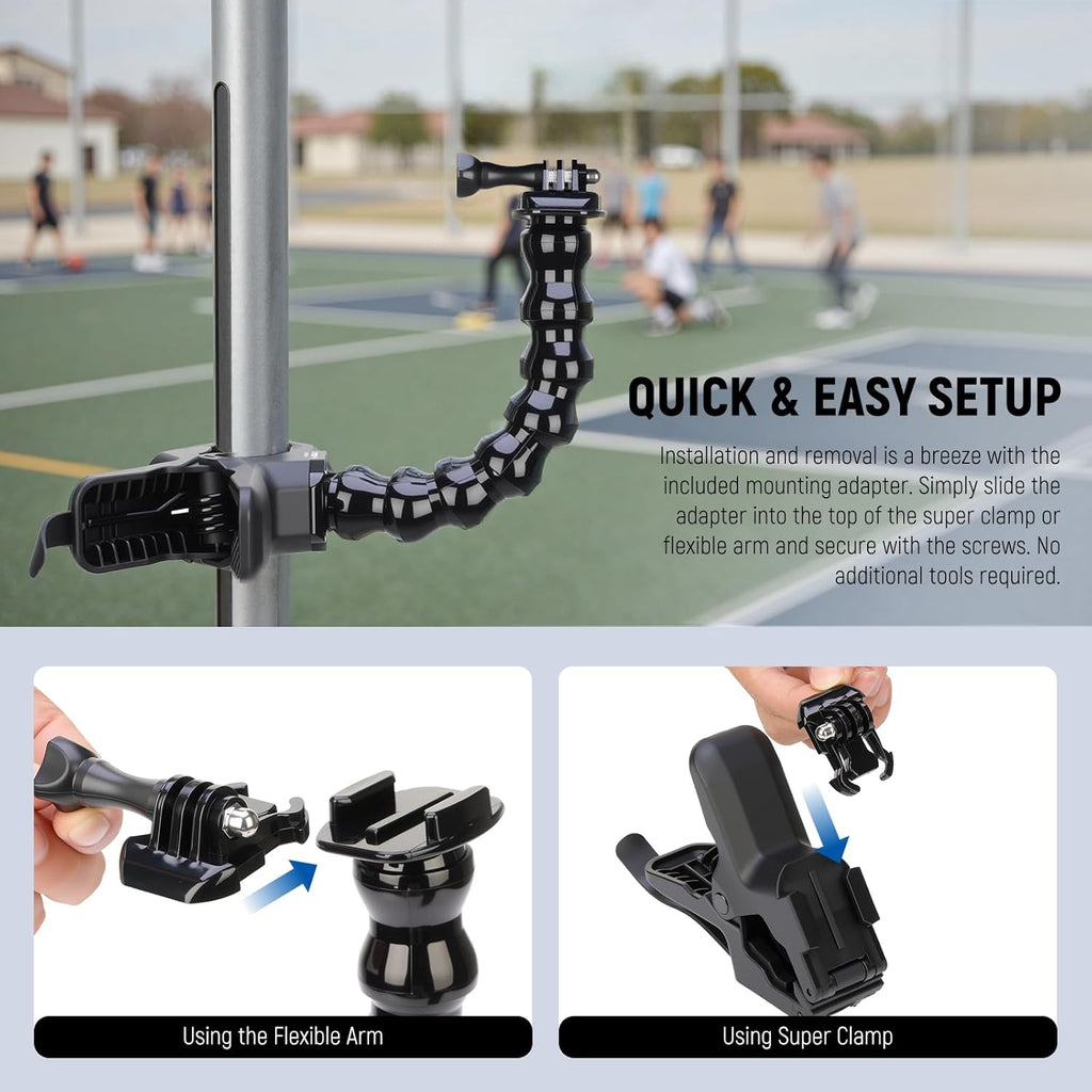 NEEWER Flexible Clamp Mount Compatible with GoPro DJI Action Cameras, Jaw Flex Super Clamp Holder, Desk Pole Clip Mount with Tube & Adapter Accessories for Photography & Video Recording, GP-80