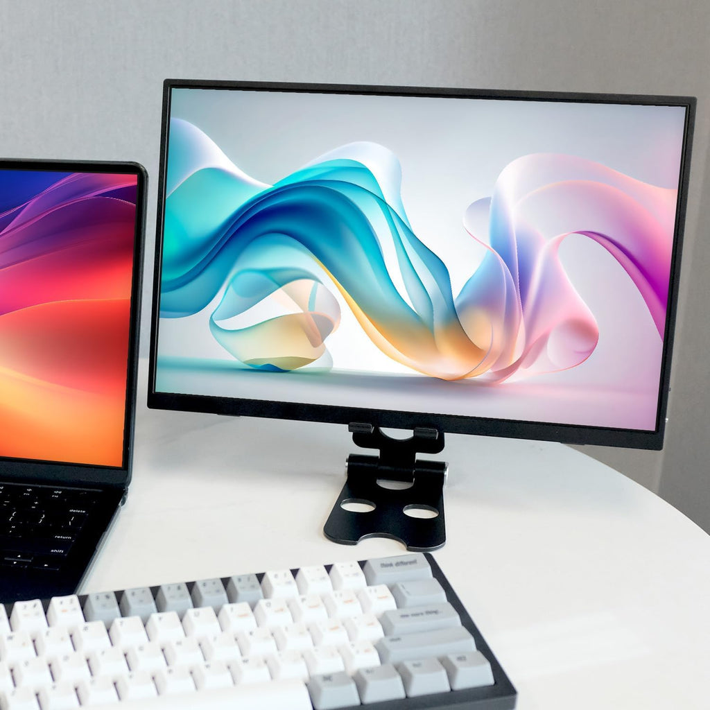 Kado Tablet Stand with Cord Holder Aluminum Alloy Black, Fully Adjustable Foldable Desktop Phone Stand Compatible with iPad mini/Air/Pro 11/12.9, Galaxy Tablet, Kindle and Display Devices 4"-16''