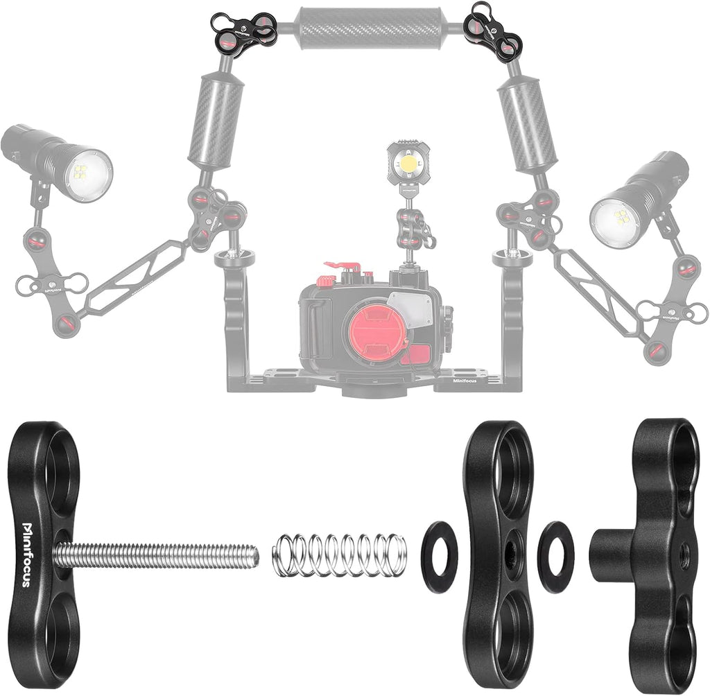 MINIFOCUS 2PCS 1'' Aluminum Ball Clamp Mount for Underwater Diving Light Arms Tray System, Photography Diving Camera, 360° Clip Adapter Bracket for Action Camera Flashlight Arms System