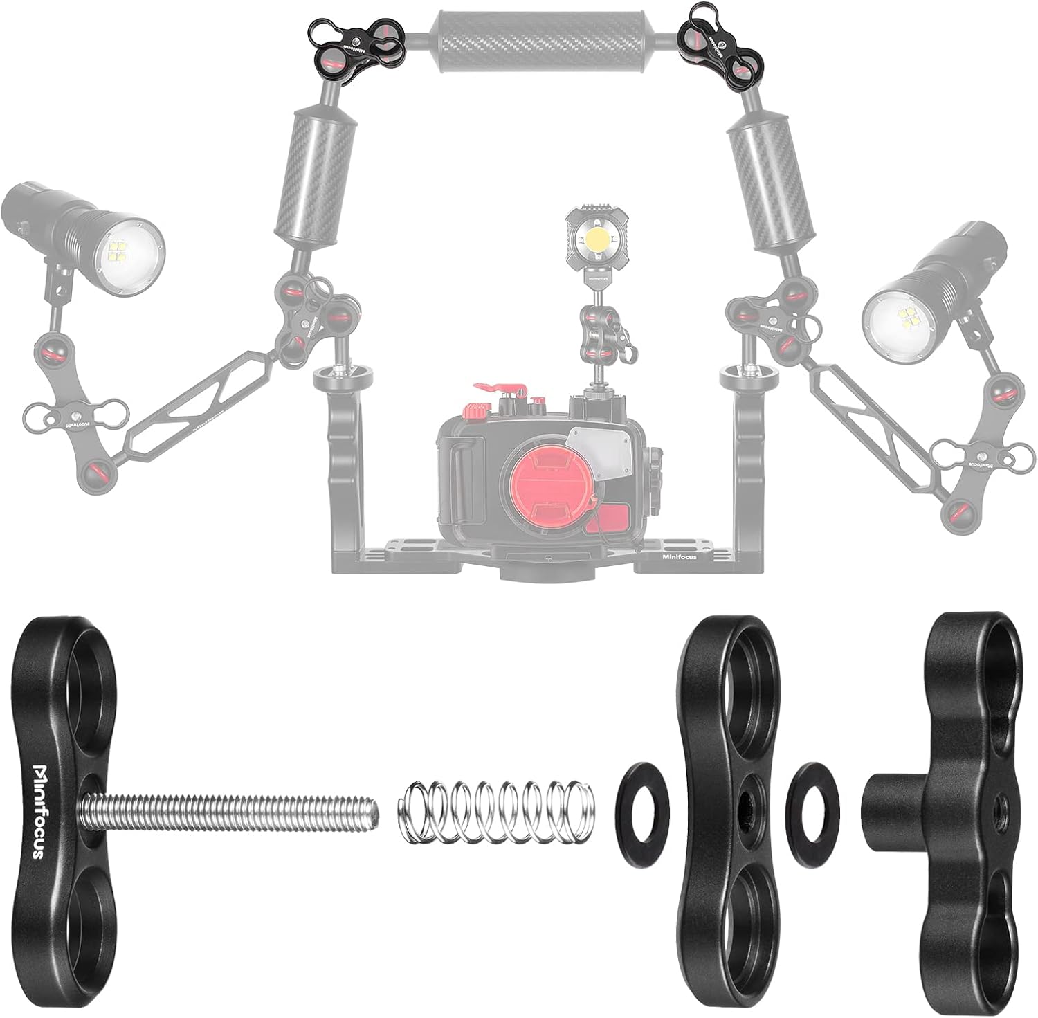 MINIFOCUS 2PCS 1'' Aluminum Ball Clamp Mount for Underwater Diving Light Arms Tray System, Photography Diving Camera, 360° Clip Adapter Bracket for Action Camera Flashlight Arms System