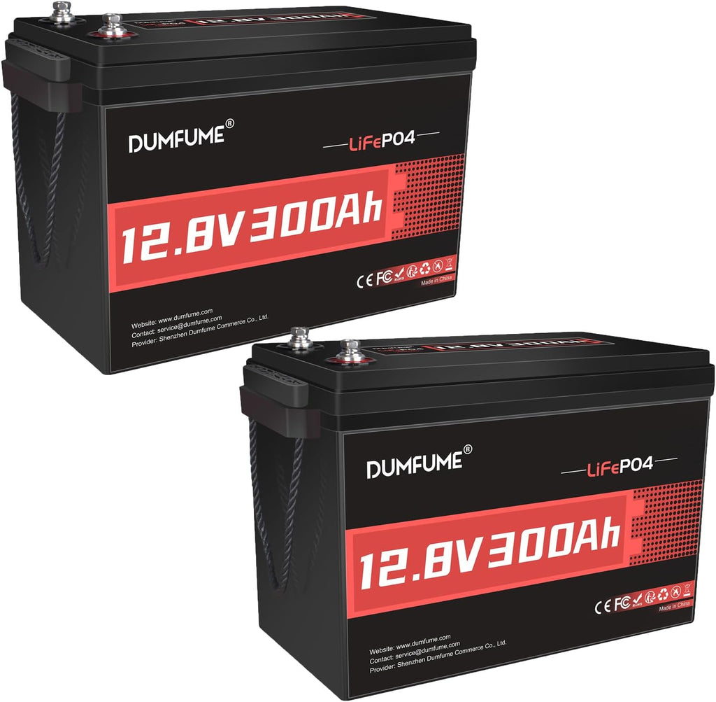 12V 300Ah 2 Packs Lithium LiFePO4 Battery,200A BMS 3840W Rechargeable Lithium Iron Phosphate Battery 15000+ Deep Cycles for Solar System,Backup Power,RV,Marine and Off-Grid