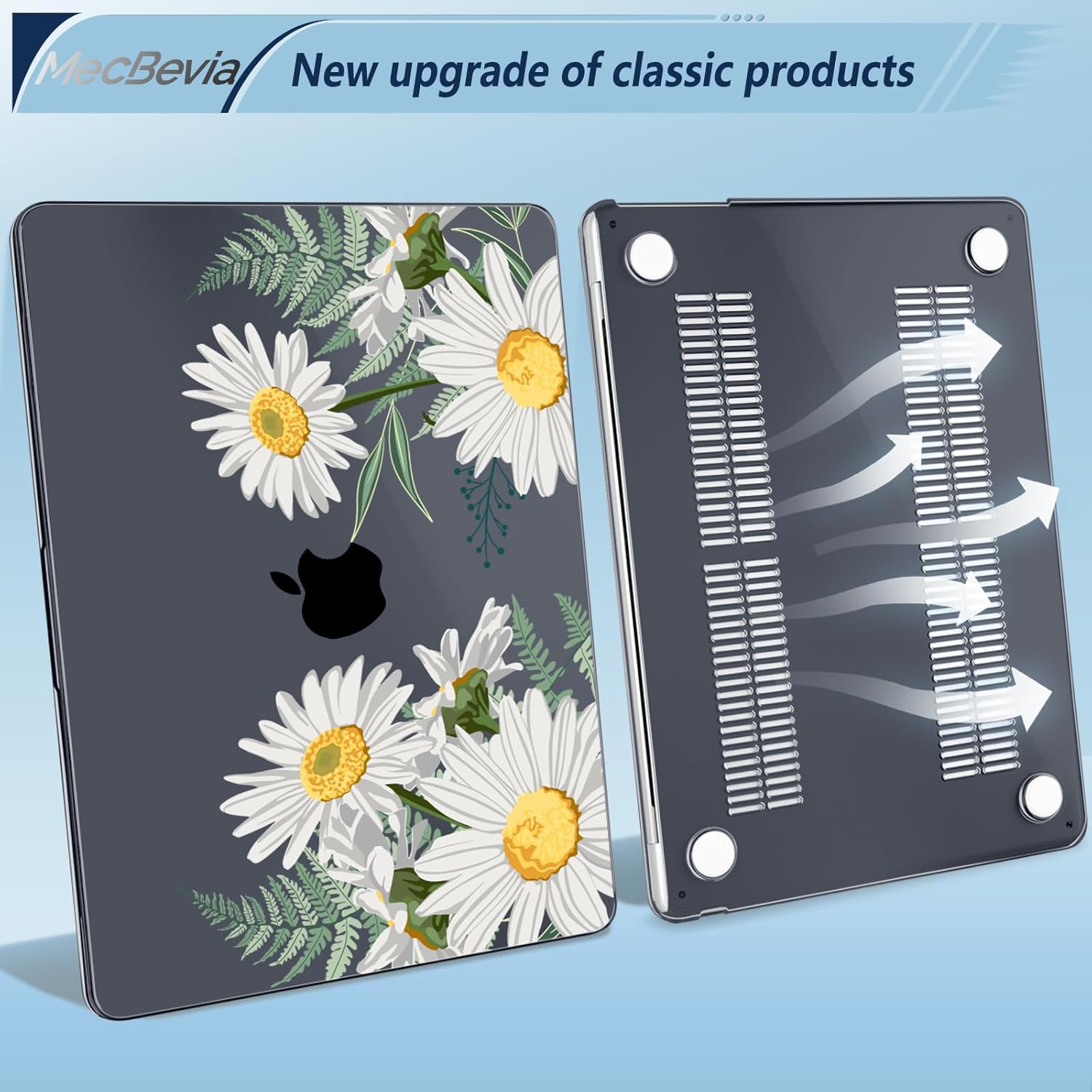 Compatible with MacBook Air 13.6 inch Case, M4 A3240/M3 A3113/M2 A2681 (Released 2025 to 2022), Hard Shell, Keyboard Cover, Screen Protector, Webcam Cover & Type-C Adapter, Daisies