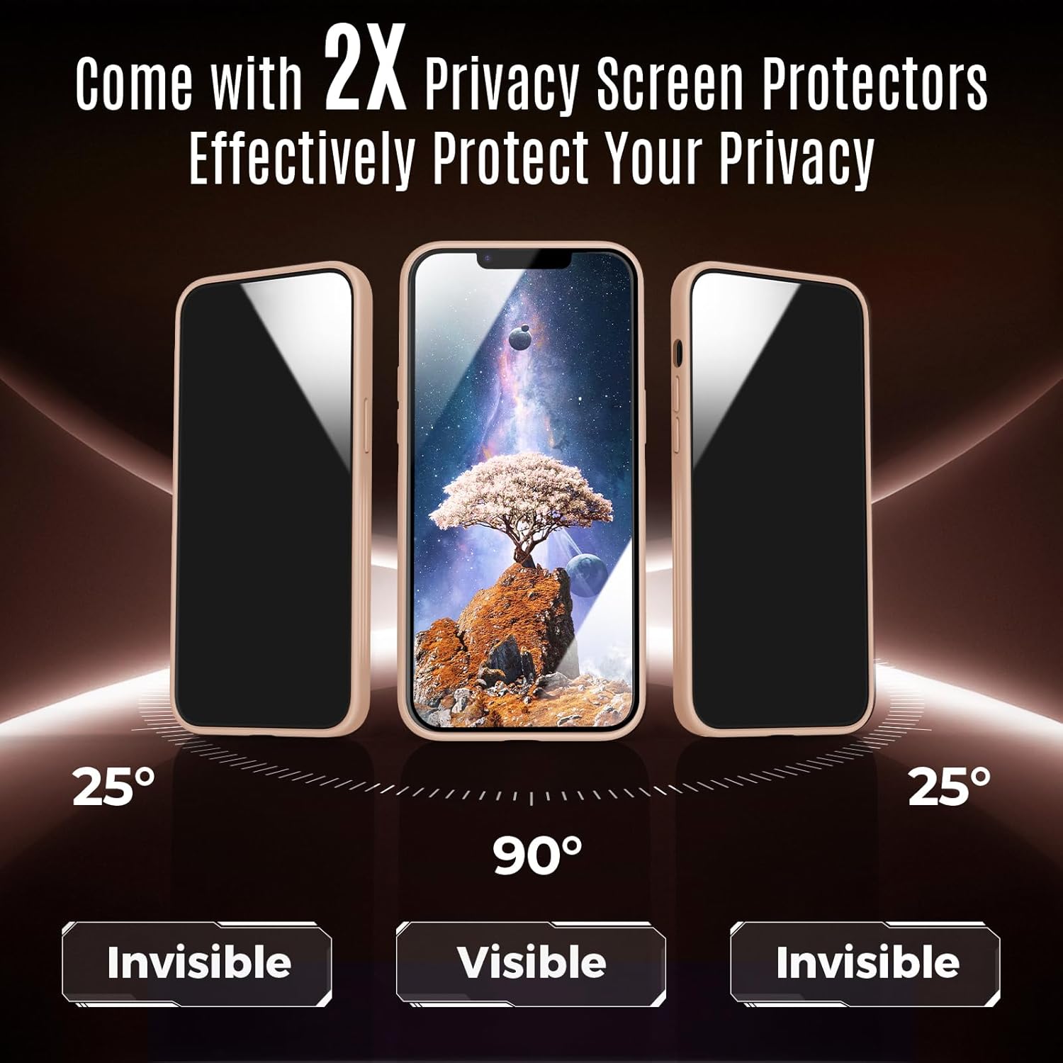Designed for iPhone 12 Pro Max Case, Compatible with MagSafe, with Privacy Screen Protectors X2, [Camera Protection] [15FT Military Drop Protection] Shockproof Phone Case, 6.7", Light Brown