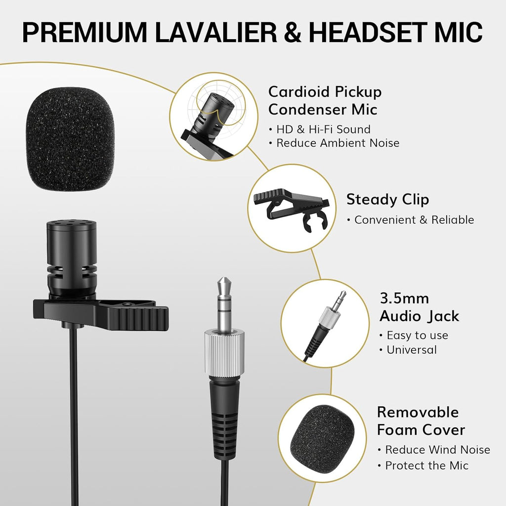 TONOR Wireless Microphones System with 8x12 Channels Headset/Lavalier Lapel Mics, Bodypack Transmitter, Receiver, 295ft UHF Range for Church Conference Performance Singing Karaoke PA Speaker Mixer