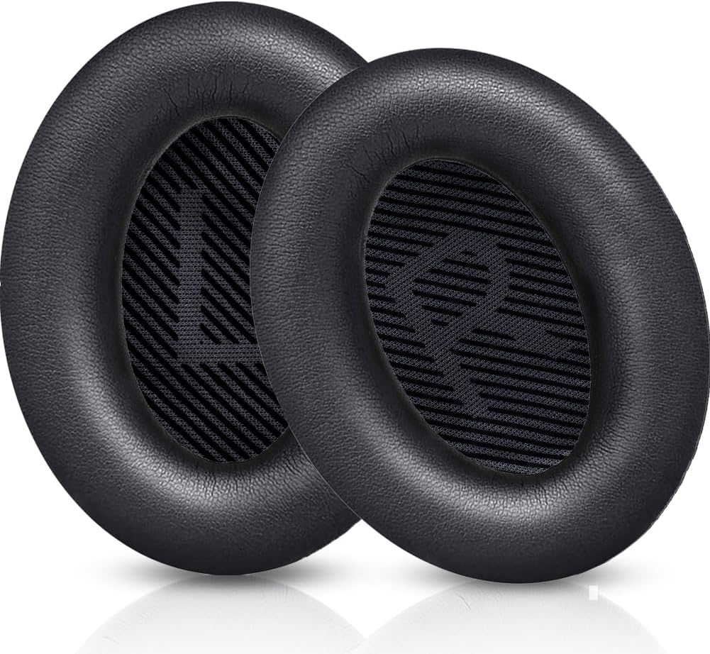 QOQOON Professional Headphone Replacement Ear Pads for Bose QuietComfort 35 2 15 25 Earpads Cushion for QC2 QC15 QC25 SoundTrue SoundLink Around-Ear Headphones (QC35/35ii, Black Cushion + Black Mat)