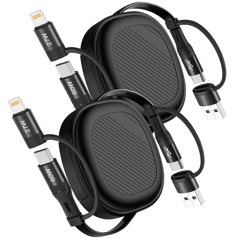 5 in 1 Retractable iPhone Fast Charging Cable, 2Pack 60W Multi Charging Cable 3.8Ft Multiple Lightning Charger Cord with USB-A/C to C/L Port for iPhone 16 15 14 13,iPad,Samsung S24 S23,Tablet & More
