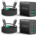 40W USB C Charger Cube, 2Pack 4-Ports Wall Plug Fast Charging Block with 6FT USBC to USBC Cord, Multiport Brick Type C Box Compatible with iPhone 16/15, Samsung S25 S24 S23, iPad, Cellphones Charger