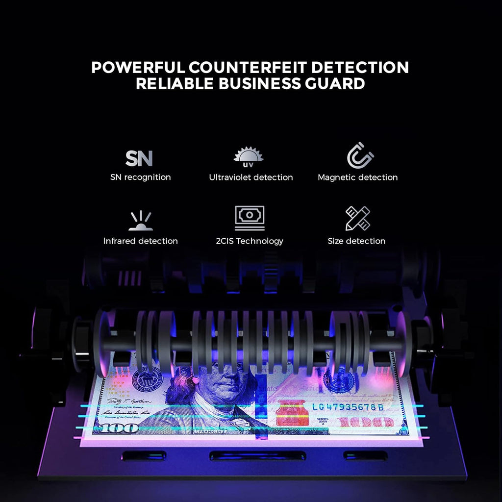NUCOUN VC-7S Silver Bank Grade Money Counter Machine Mixed Denomination Value Counting Serial Number Multi Currency Enabled 2CIS/UV/IR/MG/MT Counterfeit Detection Cash Bill Value Counter