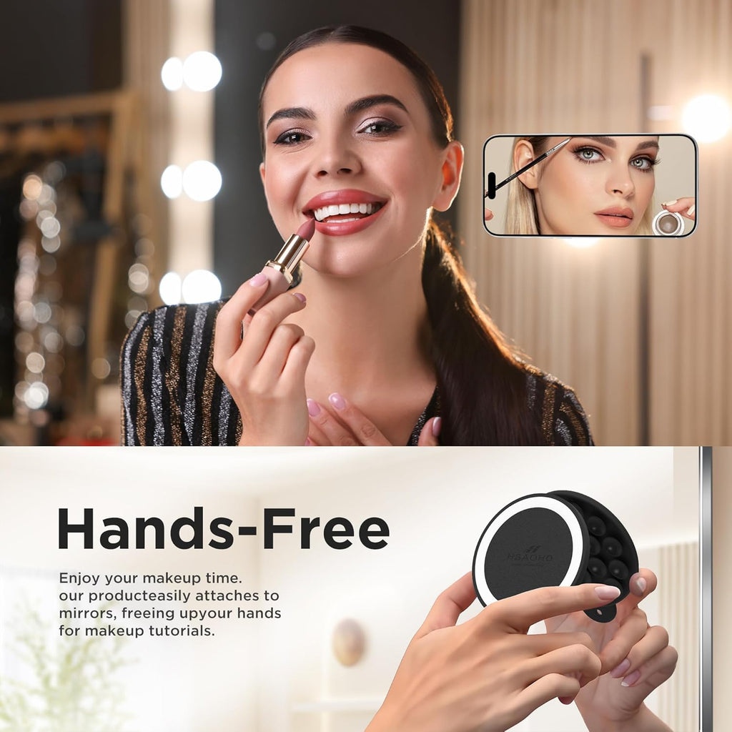 Magnetic Suction Cup Phone Mount for MagSafe Case, Silicone Hands-Free Phone Grip Holder for iPhone and Android, Mirror Shower Phone Stand for Makeup FaceTime Gym Kitchen Bathroom, Black
