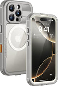 Lanhiem Magnetic for iPhone 16 Pro Case, IP68 Waterproof Dustproof Case, [Compatible with Magsafe] [Built-in Screen Protector] Full Body Heavy Duty Rugged Phone Cover 6.3 inch, Natural