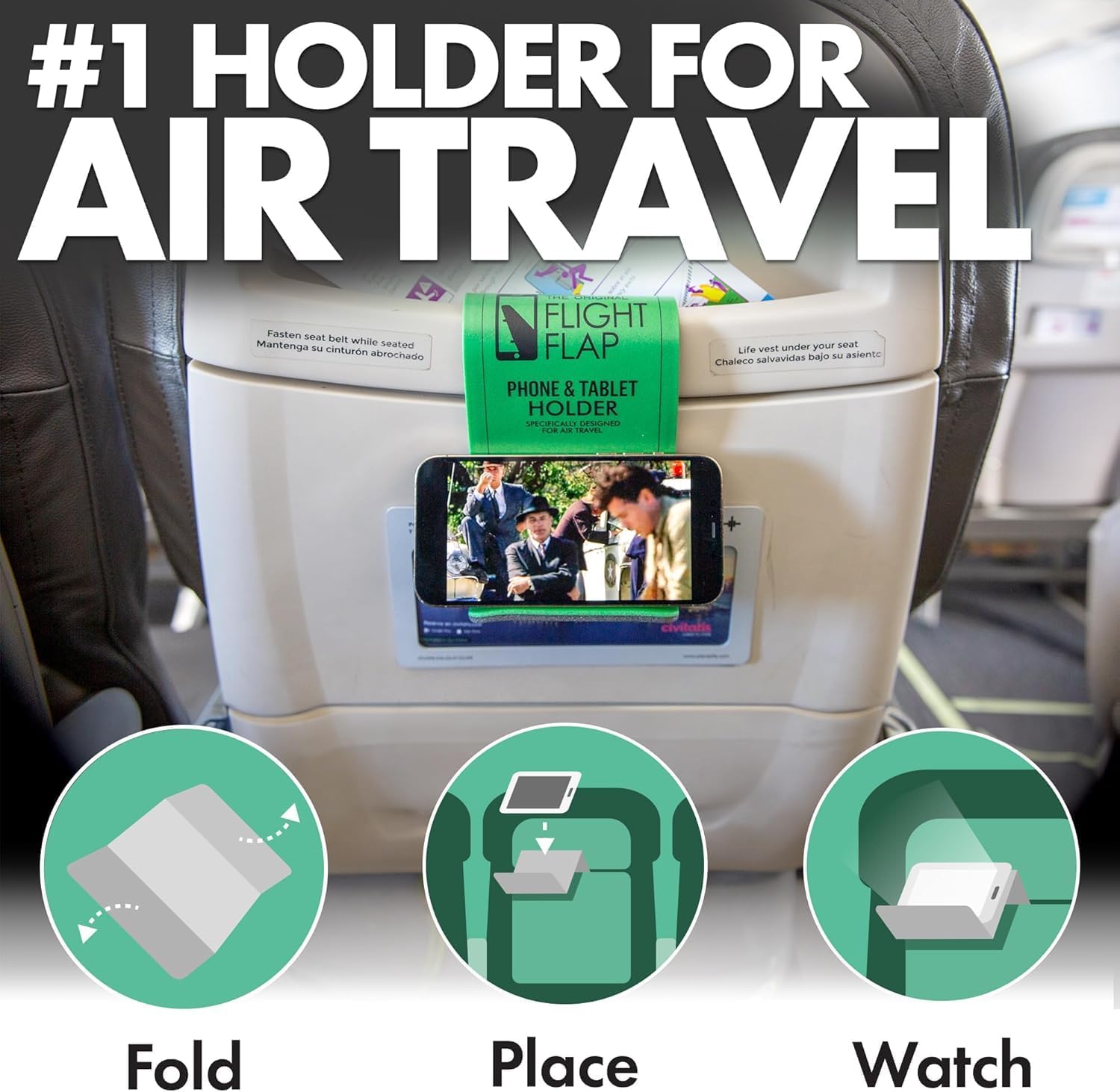 Airplane Phone Holder, Flexible Cell Phone Holder, Folding Cellphone Stand for Desk, Bed, Office, Treadmill - Airplane Accessories Long Flight Travel - Plane Essentials (Original Green)