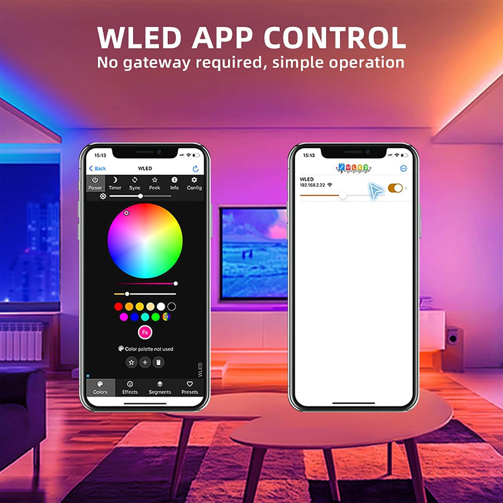 ESP32 Ultra-Thin WLED Digital Light Strip Controller with Mic Sound Mode DC5-24V RGB IC Digital Dynamic Light WS2811 WS2812B SK6812 SM16703P Flexible DIY FCOB Addressable LED Strip