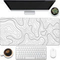 Desk Mat,White Topographic Contour Map Desk Pad,Topographic Contour Large Gaming Mouse Pad for Desk,Extended Big Computer Keyboard Mouse Pad with Non-Slip Base and Stitched Edge,35.4"x15.7"