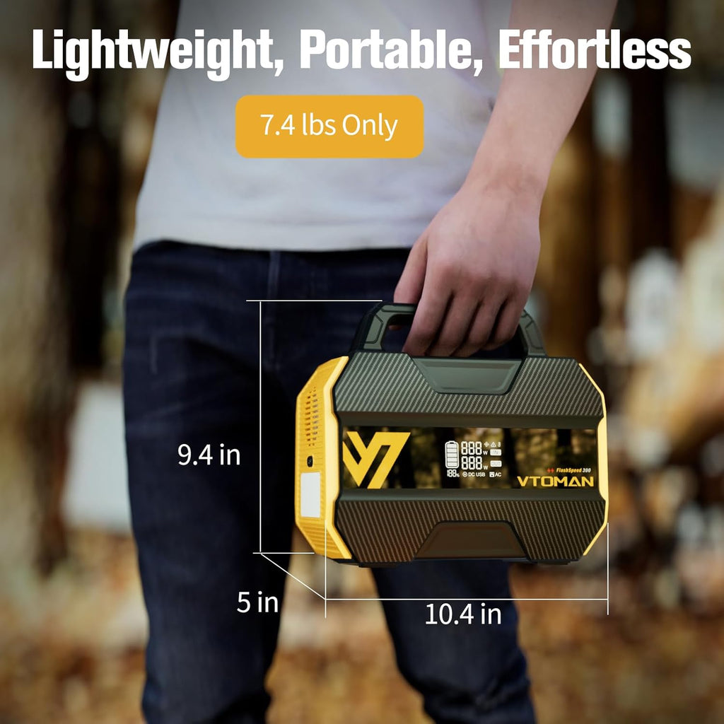 VTOMAN FlashSpeed 300 Portable Power Station 300W, 230Wh Solar Generator with LiFePO4 Battery Pack, 3000 Cycles, PD 100W USB-C, 6 Outlets for Outdoor Camping, RV, Off-grid, Home Backup