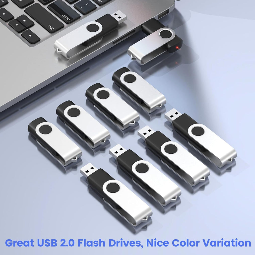 ABLAZE 32GB Flash Drive 10 Pack, USB 2.0 Memory Stick with Lanyards Swivel Thumb Drives Bulk 32GB Pendrive U Disk for Data Storage (Black)