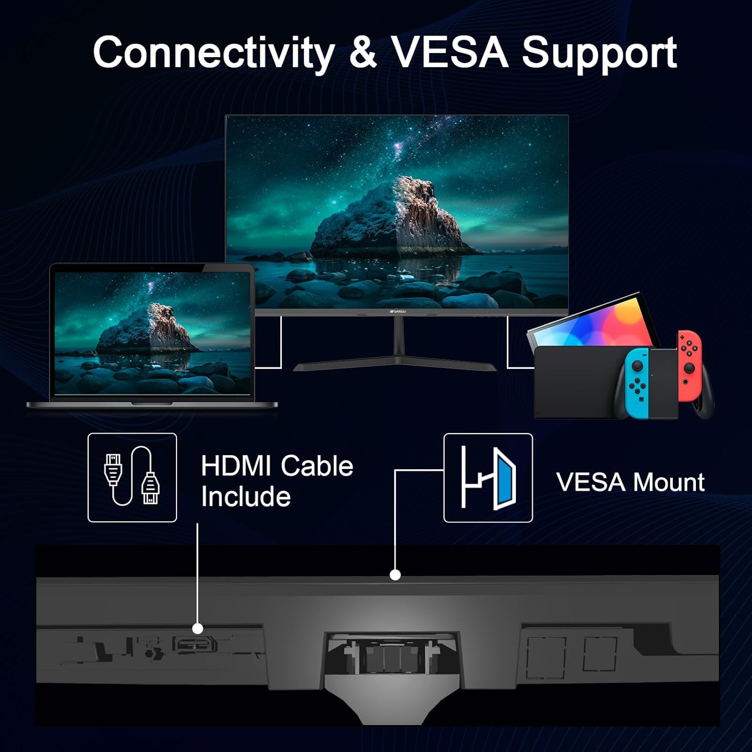 SANSUI 24 inch Monitor, IPS Display FHD Computer Monitor, 100Hz Monitor VESA Mount with HDMI Inputs for Home Office (HDMI Cable Included)