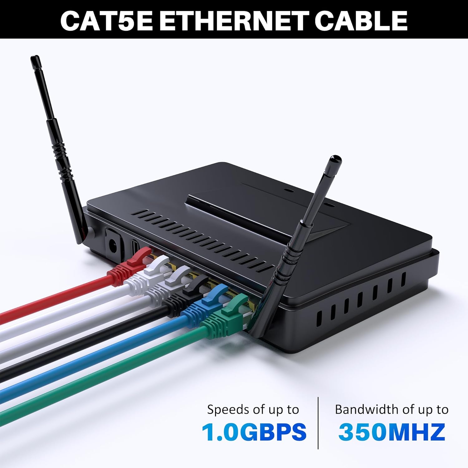Cat5e Ethernet Cable 50 FT, Long Cat 5e Internet Cable, Black Snagless Patch Cord, Flexible, Network, LAN, PoE, Standard RJ45 Connector for PC, Server, Router, Modem, TV, PS5 - with 15 Cable Ties