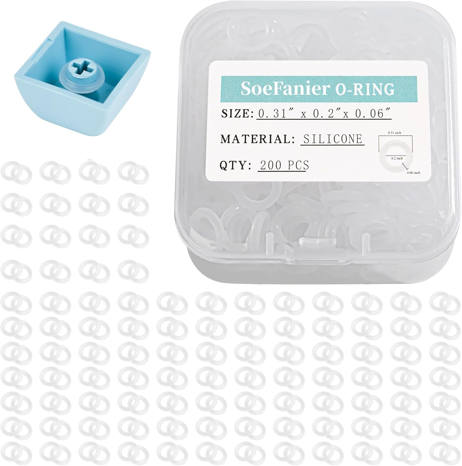 200Pcs Clear O-Ring Switch Dampeners Keycap for Mechanical Keyboard Cherry Mx, White…