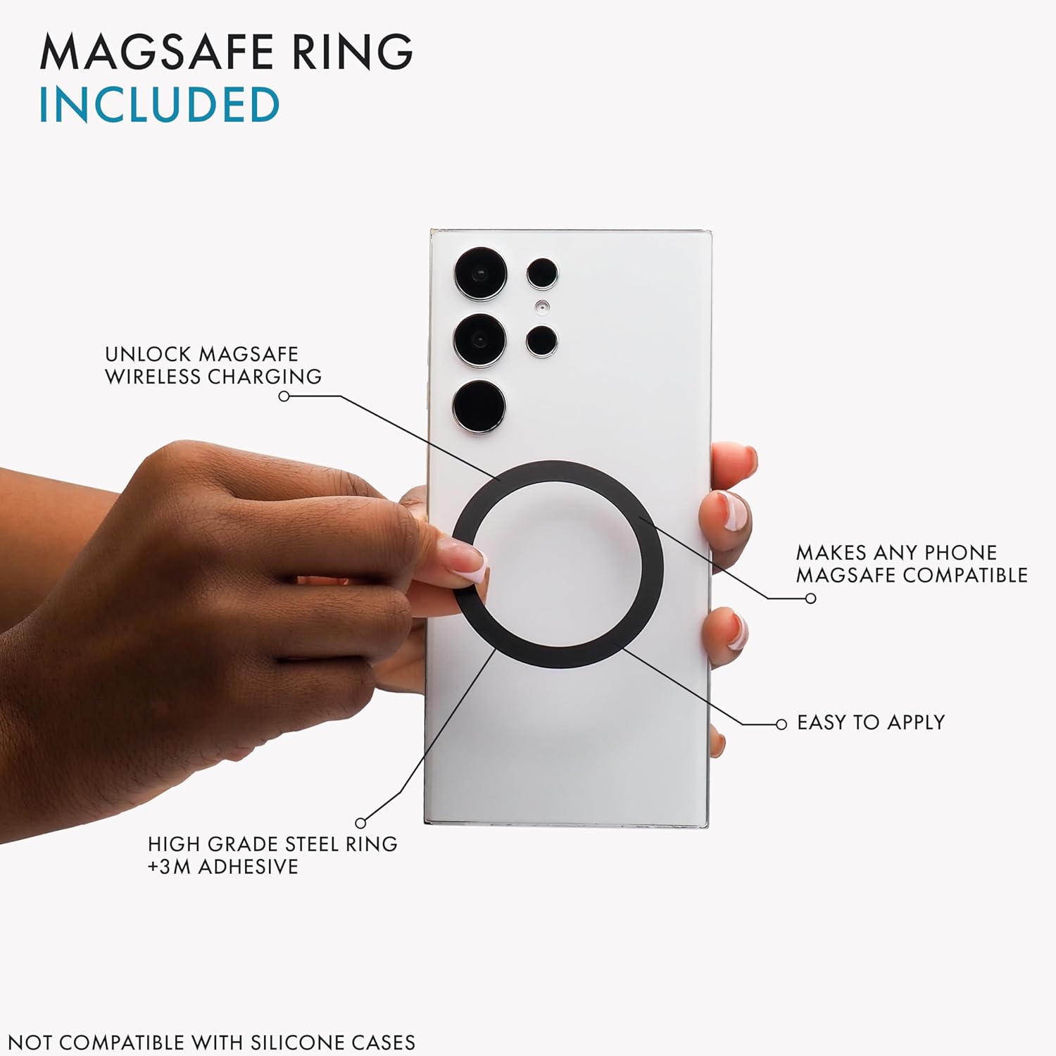 LoveHandle PRO MagSafe Compatible Magnetic Phone Grip w/Kickstand - Mount, Strap and Stand for Smartphone and Tablet - MagSafe Ring Included - Fits All Devices - Black Silicone