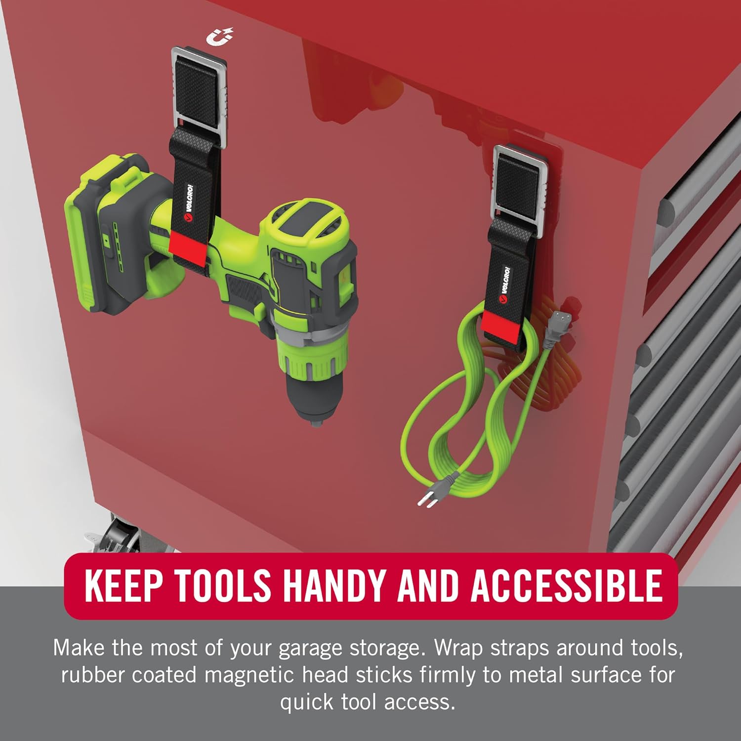VELCRO Brand Heavy Duty Magnetic Storage Strap, Holds 15lbs, For Metal Surfaces such as Cabinets, Tool Boxes, Refrigerators and Shelves. Hang Tools, Extension Cords, Hoses, Large 24in x 1.25in