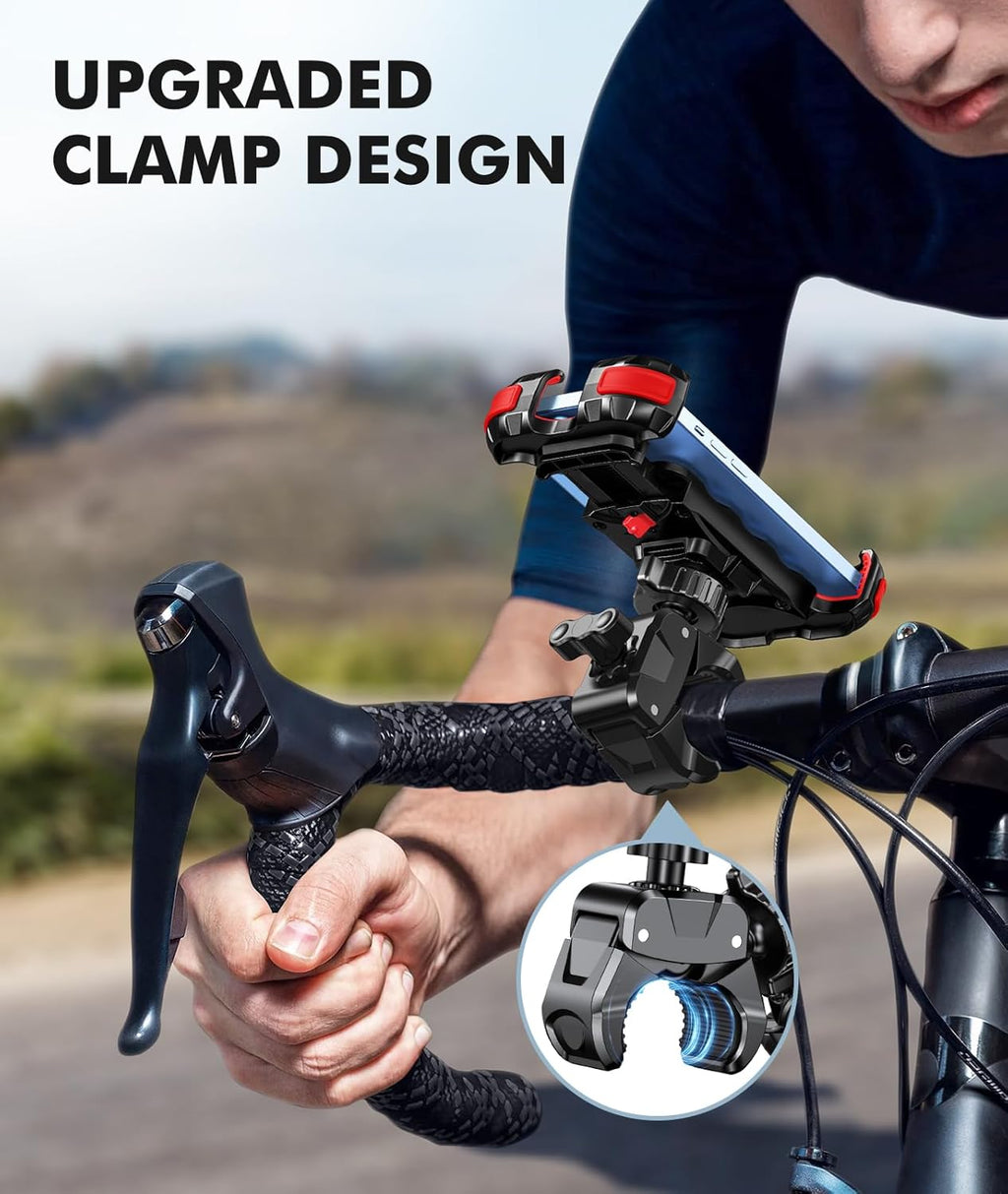 Motorcycle Phone Mount, Upgrade Bike Phone Mount [1s Lock][Secure Protection], 360° Rotatable Phone Holder for Mountain Bike/ATV/Scooter Handlebar, Compatible with iPhone/Samsung 4.7-6.7" (Red)