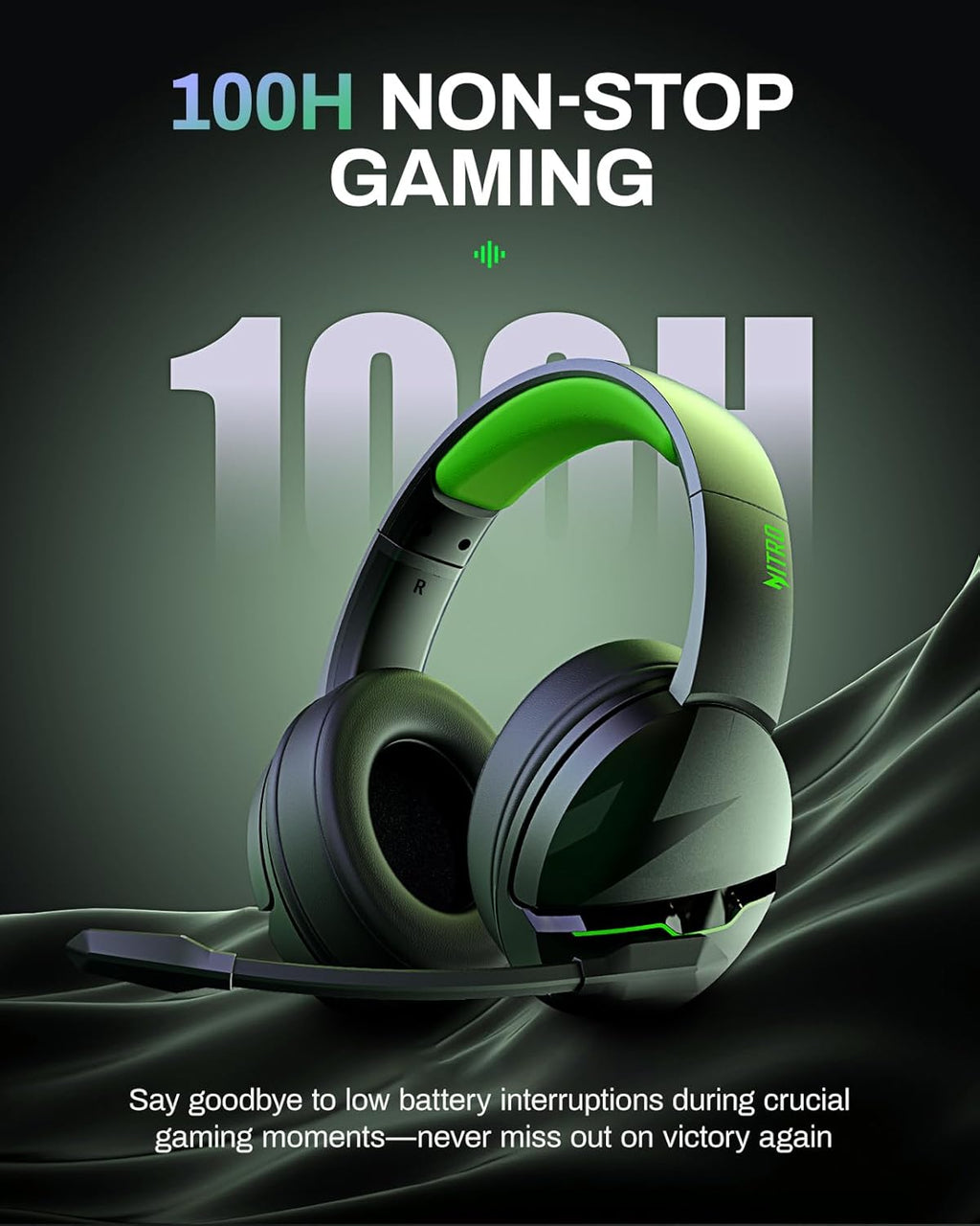 acer Wireless Gaming Headset, PS5 Headset with 2.4GHz for Ps5, Ps4, PC, Switch, Bluetooth 5.3 + 100Hrs Gaming Headphones with Noise Canceling Mic for Laptop, Mobile, Mac, 50mm Drivers (Green)