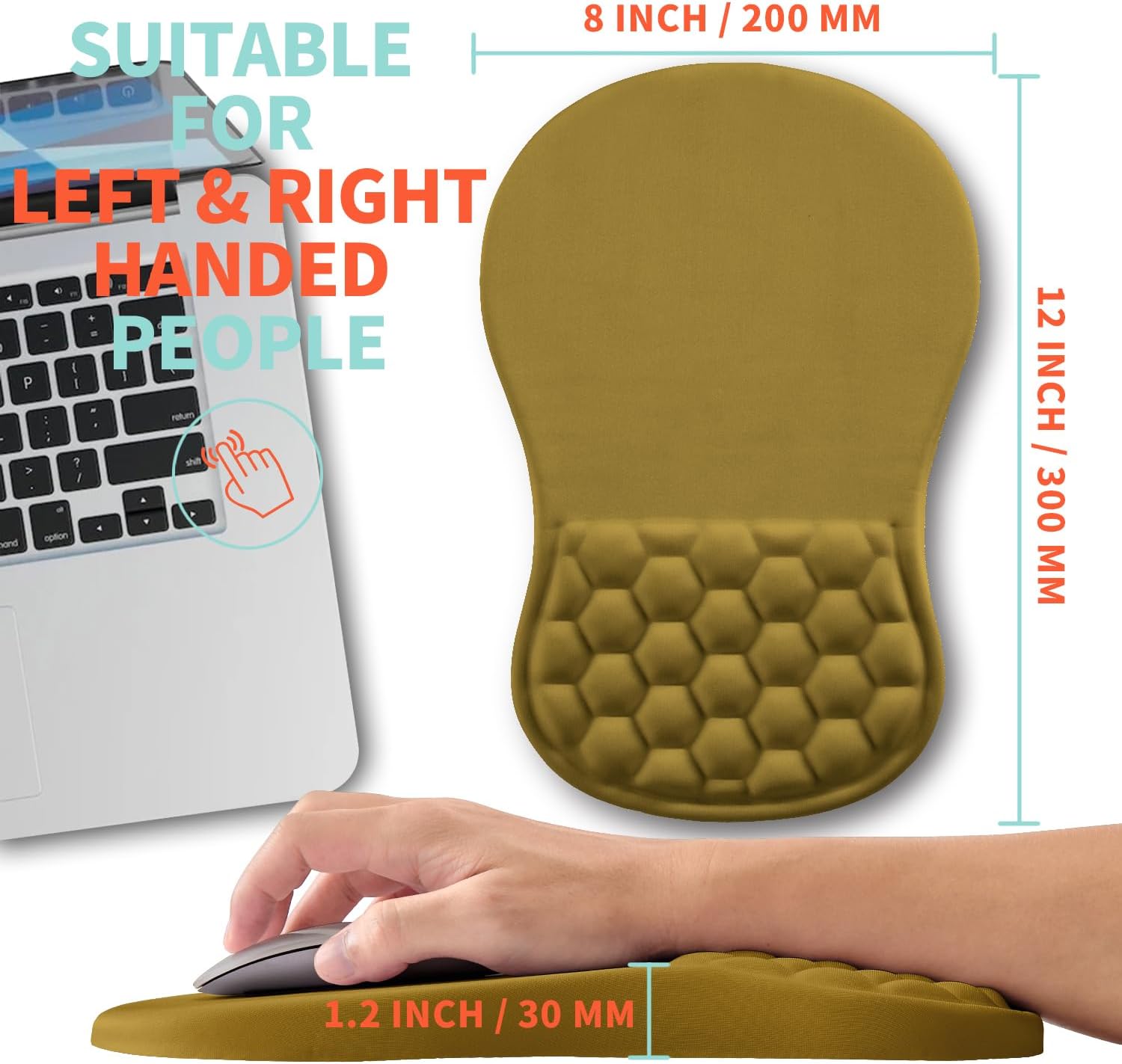 Ergonomic Mouse Pad Wrist Support with Memory Foam Massage Bulge, Carpal Tunnel Pain Relief Mousepad Wrist Rest for Mouse(12x8 inch, Turquoise)