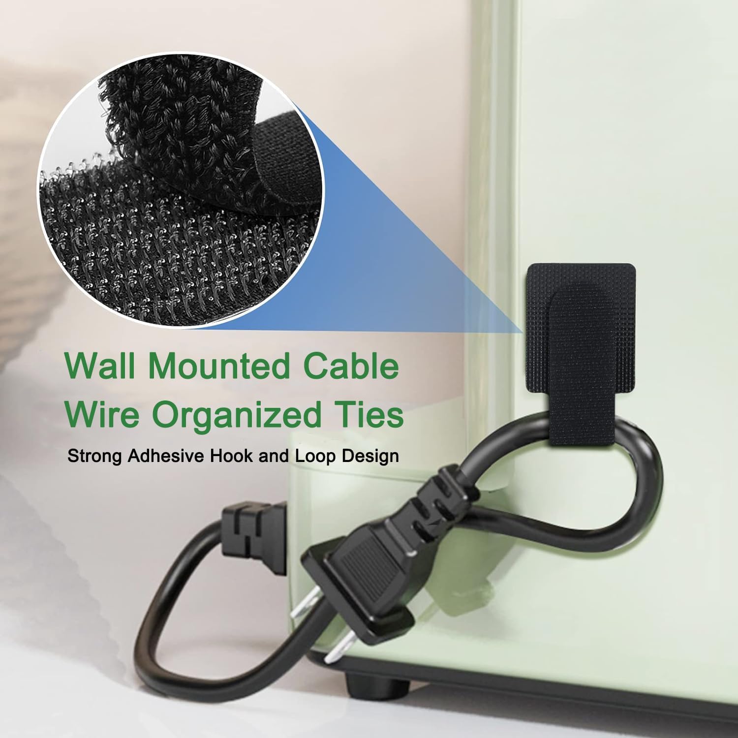 100pcs Hook and Loop Cable Ties, Sticky-Back Cable Straps, Cable Clip,Cord Organizer, Wire Management,Household & Office Essentials (Black)