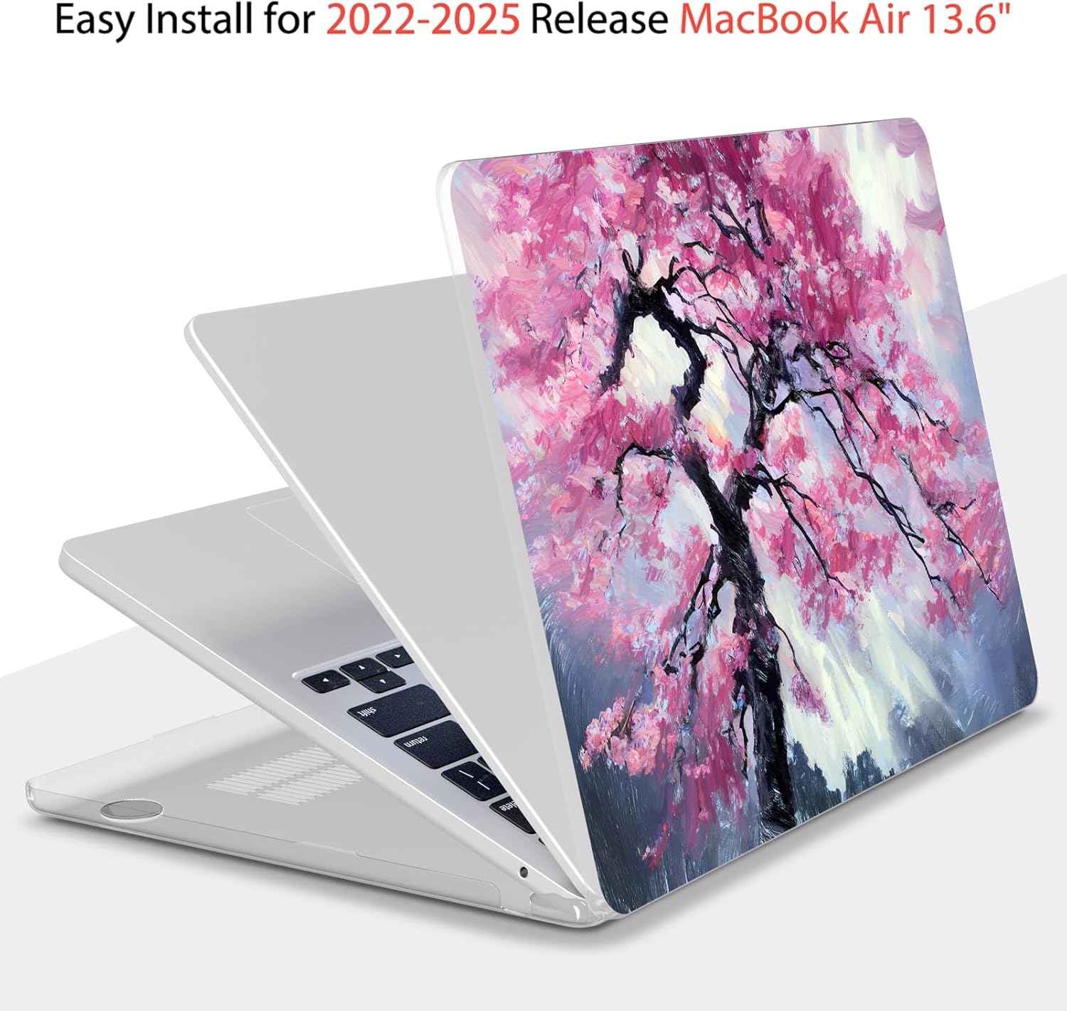 Teryeefi Compatible with M4 M3 M2 MacBook Air 13 inch Case 2025 2024 2023 2022 Release A3240 A3113 A2681 Model,Hard Shell Case for MacBook Air 13.6 inch + Keyboard Cover + Type C Adapter, Sakura-101