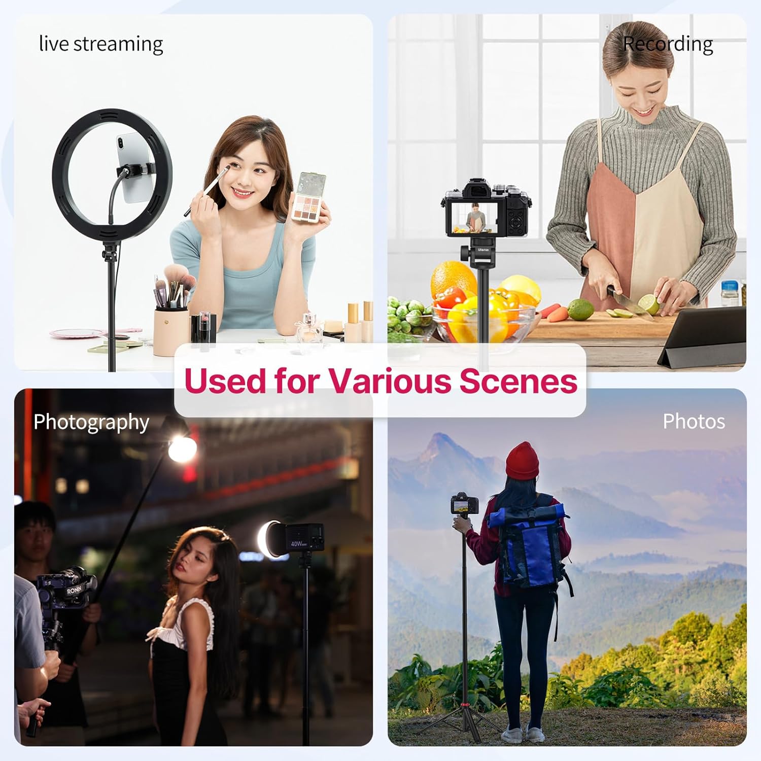 VIJIM MT-79 Extendable Photography Light Stand, 81" Portable Adjustable Light Tripod with 1/4" Screw, 360° Ball Head Camera Phone Tripod for Continute Output Lighting, Webcams, Cameras,for Pocket3