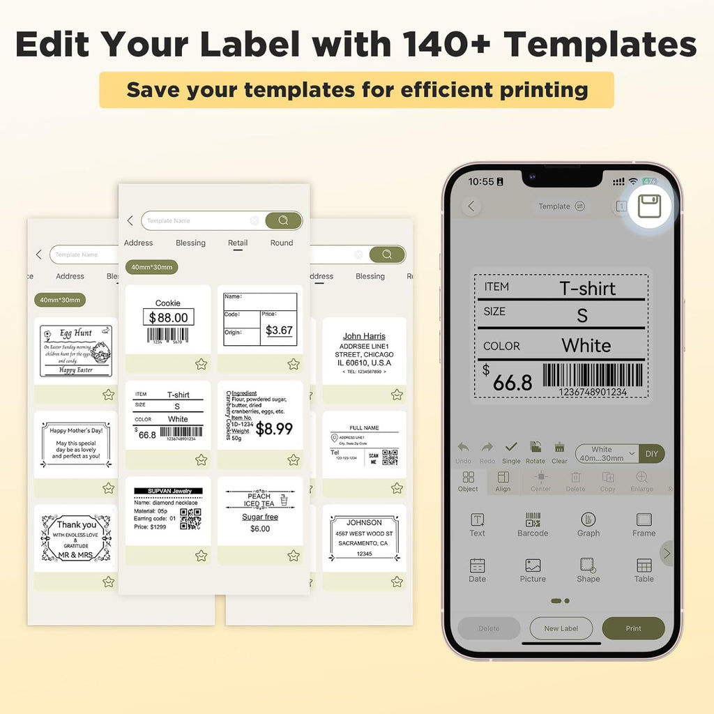 SUPVAN T50M Pro Bluetooth Label Maker Machine with 3 Tapes, Wide Waterproof Label, Versatile App with 40 Fonts and 650+ Icons, Inkless Labeler for Home, Kitchen, School, Office Organization, Black