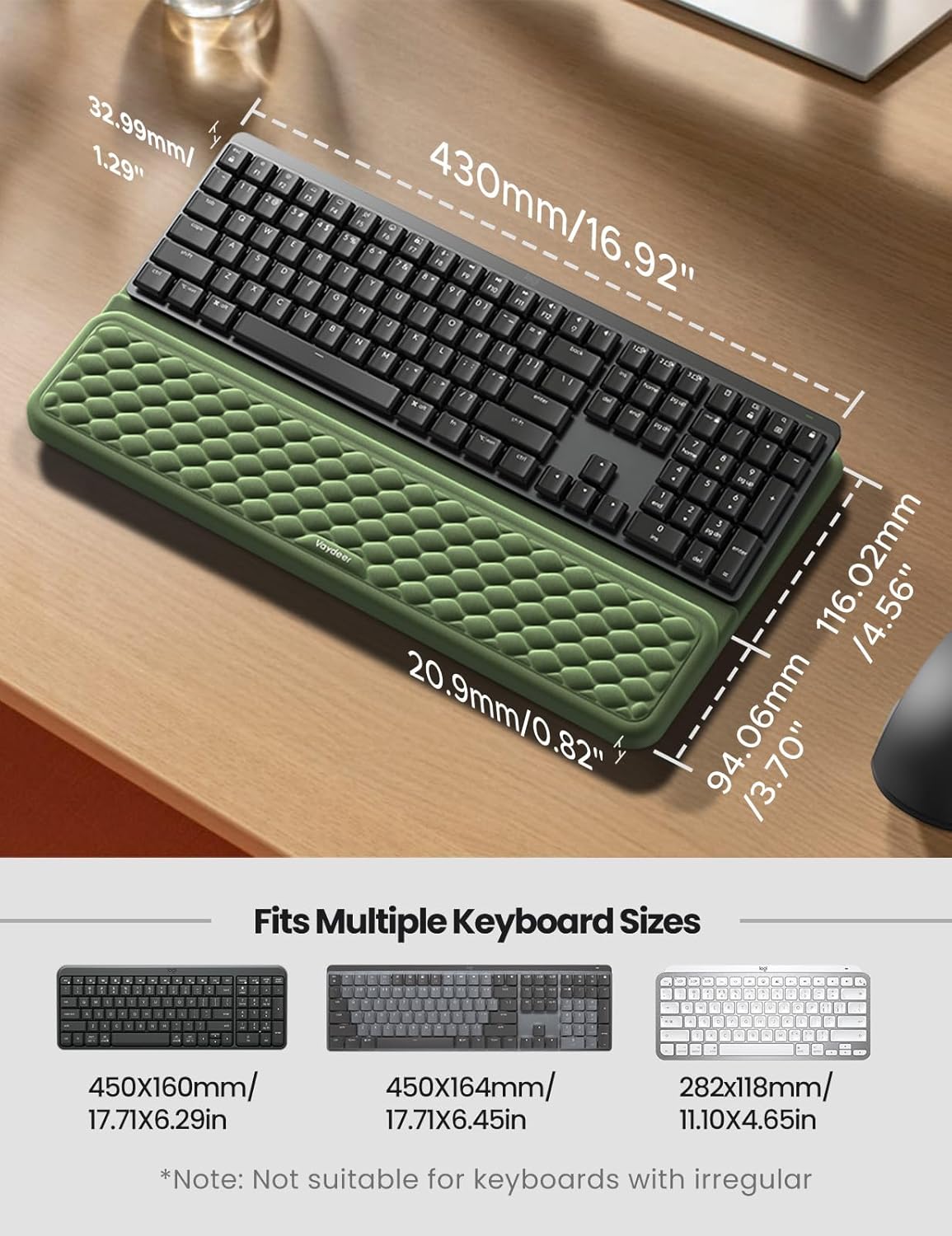 Vaydeer Wrist Rest with Keyboard Stand, Computer Wrist Support Pad, Ergonomic Keyboard Riser Holder Lifter Tray with Wrist Pad, Soft Memory Foam Desk Cushion, Palm Hand Typing for Office Home School