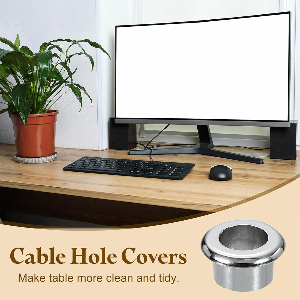 uxcell Desk Grommet, 11/16" (18mm) Zinc Alloy Cable Hole Cover Wire Cord Organizer with Marked Cable Ties for Home Office Desktop Wire, Silver Tone