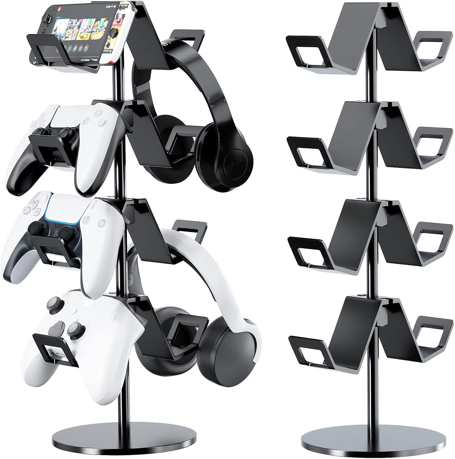 Controller Holder 4 Tier,Headphone Stand - Adjustable Headset Holder for Xbox PS5 PS4 Switch Pro - Gaming Storage for Universal Game Accessories,Desk/Floor(Black)