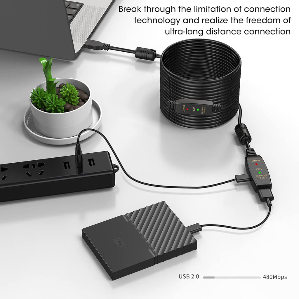 LDKCOK 50FT Active USB Extension Cable 2.0 Male to Female with A Extension chipset Signal Booster - Active Extension/Repeate