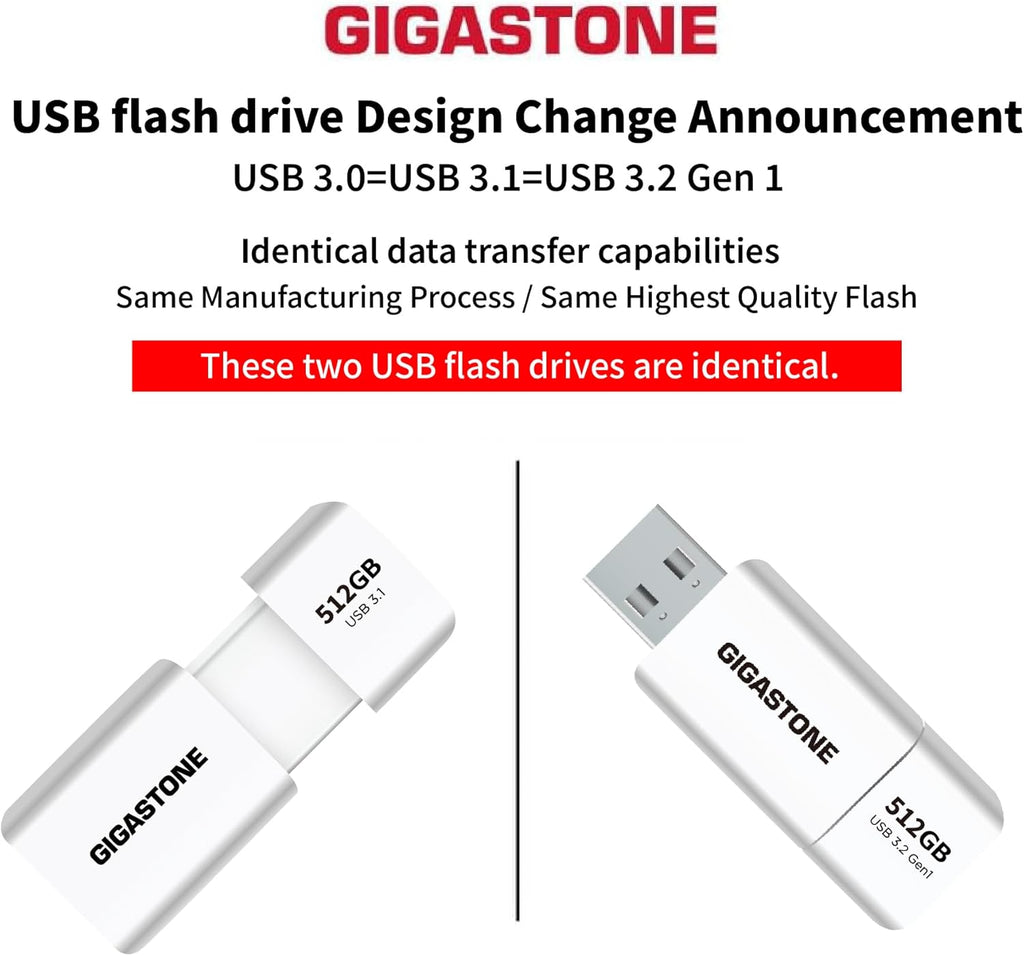 GIGASTONE 512GB Flash Drive (2 Pack) Z60 USB 3.2 Gen 1, 120MB/s Ultra Fast, Retractable Capless Slider Design, Data Storage, Backup for PC/Mac/TV/Car Audio, USB 2.0/3.0/3.1 Compatible
