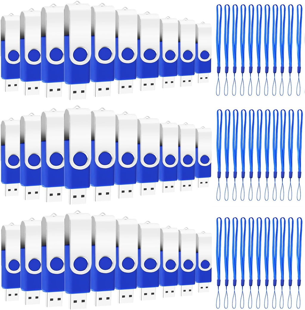 EASTBULL 200 Packs of 2GB Bulk Flash Drives, USB Flash Drives Pack 2GB USB Drives Bulk Swivel USB2.0 Thumb Drives Bulk with Strings (200Packs, Blue)