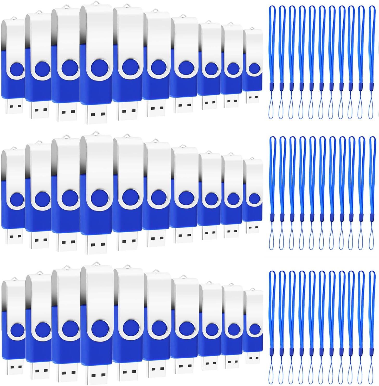 EASTBULL 200 Packs of 2GB Bulk Flash Drives, USB Flash Drives Pack 2GB USB Drives Bulk Swivel USB2.0 Thumb Drives Bulk with Strings (200Packs, Blue)