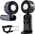 Blows Cold Air Portable Handheld Fan with Stand & Lanyard, 5000mAh USB-C Rechargeable Battery, 12H/5-Speed LED Display Mini Fan for Travel Beach Cruise Concerts Outdoor Events(Black)