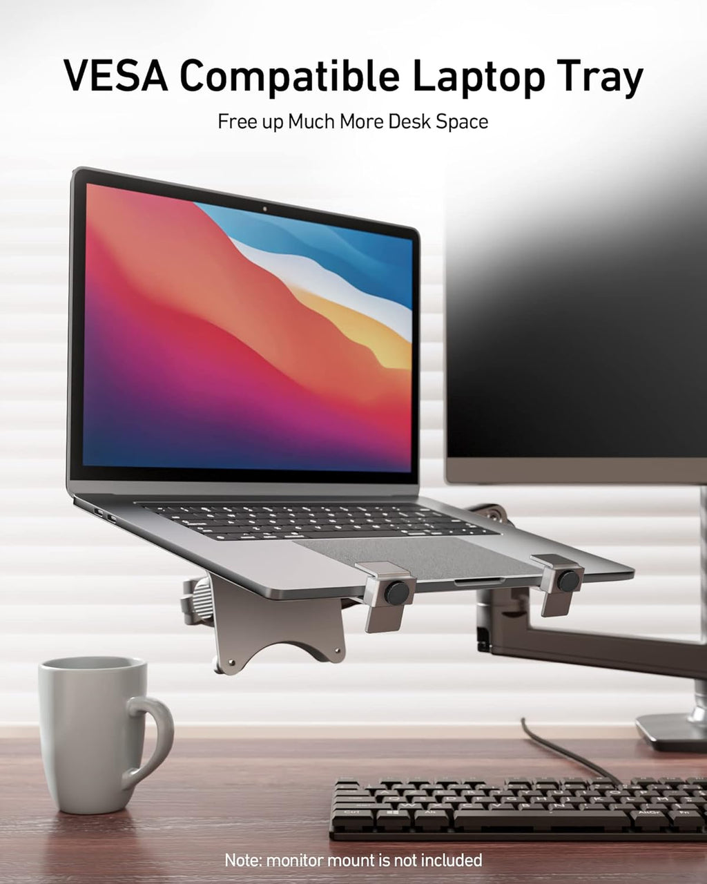 VESA Laptop Tray for Monitor Mount, Holds Laptops up to 17.3 Inches and 28.6 lbs, Fits 100x100mm VESA, Notebook Tray Office Desk Accessories, Silver