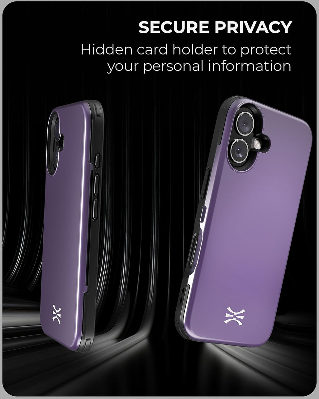 TORU CX Slim for iPhone 16 Case Wallet | Protective Shockproof Heavy Duty Cover with Hidden Card Holder & Card Slot | Mirror & Wrist Strap Included - Purple