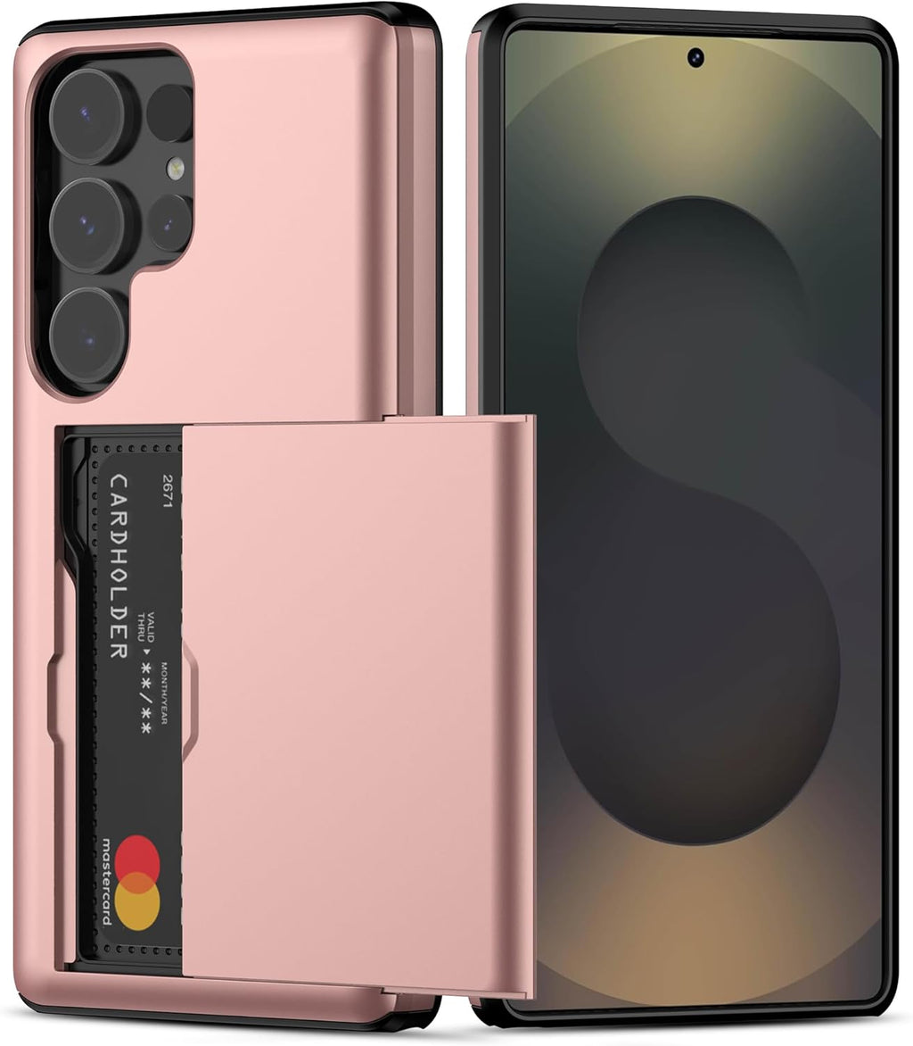 Nvollnoe for Samsung S25 Ultra Case with Card Holder Dual Layer Heavy Duty Protective Case Hidden Card Slot Slim Wallet Case for Samsung S25 Ultra 6.9''(Rose Gold)