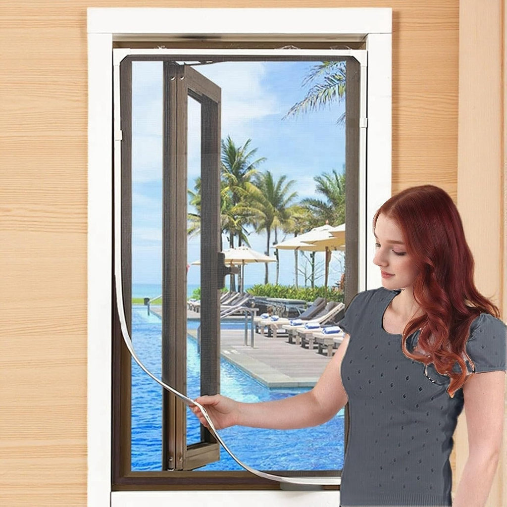 VKX Adjustable DIY Magnetic Window Screen, Fiberglass Mesh, Strong(720GS) Magnetic Strips, White Frames Grey Mesh, Suitable for Various Types of Screen Windows (36 "x 55")