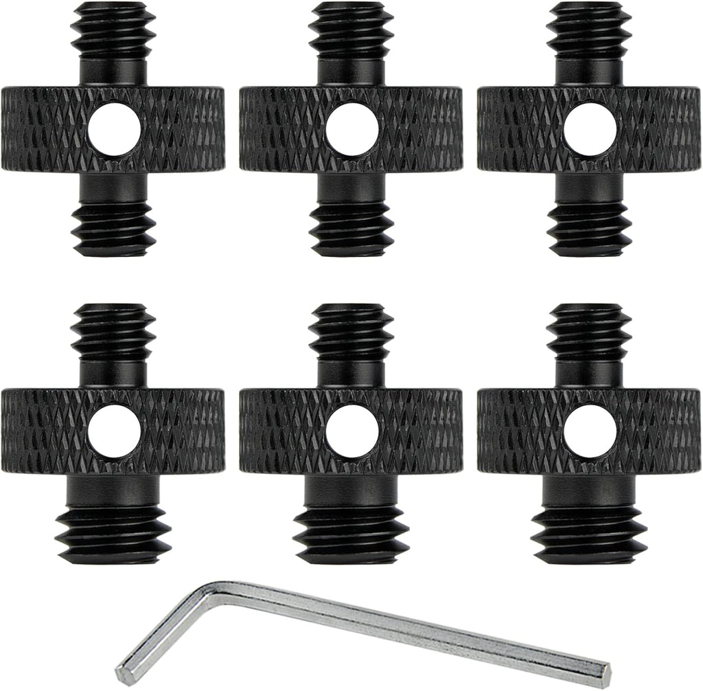 Camera Mount Screw 1/4" Male to 1/4" Male & 1/4" to 3/8" Tripod Screw Adapter with Hole 7 Pcs Set for Camera Tripod Mount Light Stand DSLR Equipped with Hex-L Key (Black)
