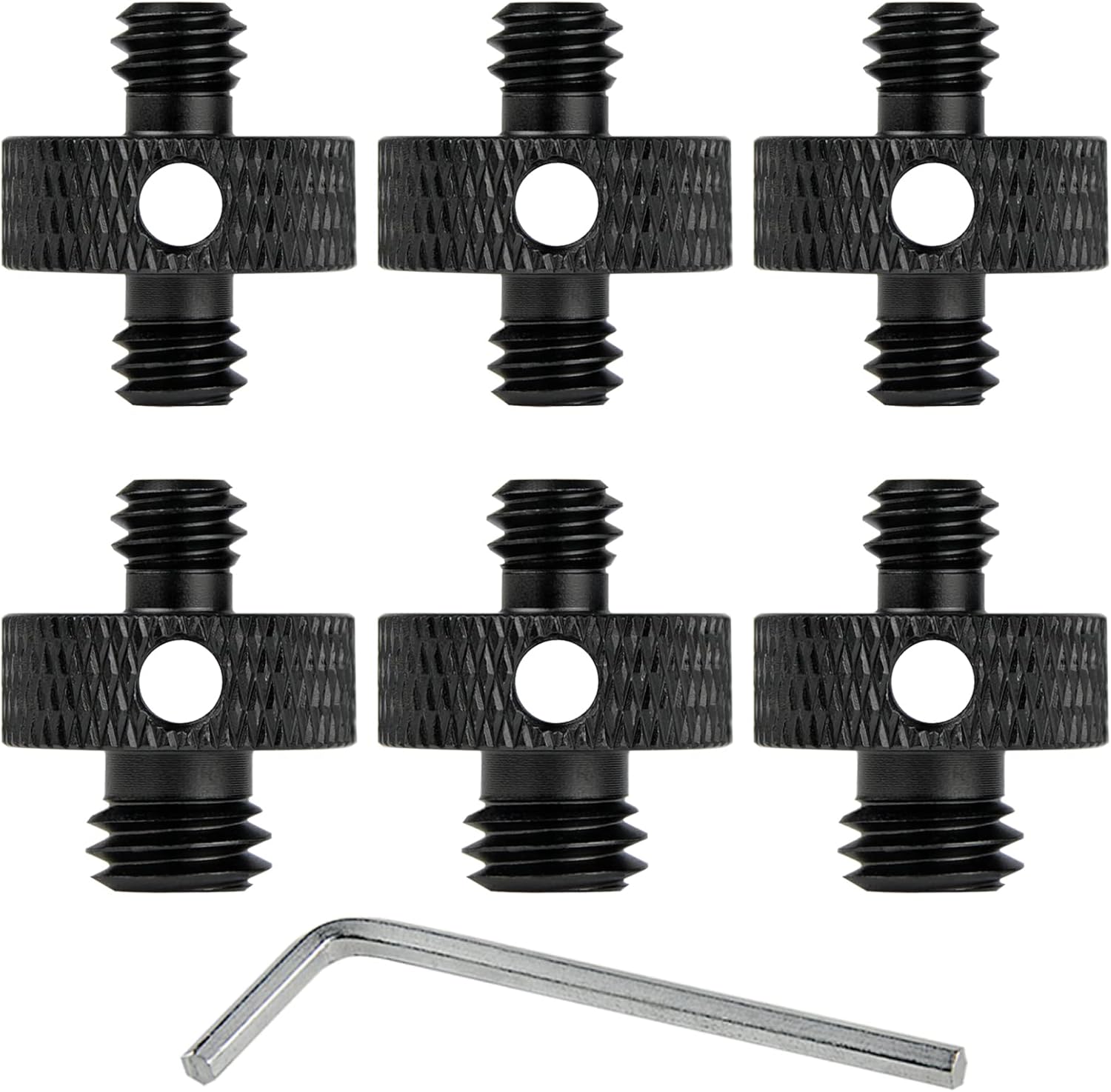 Camera Mount Screw 1/4" Male to 1/4" Male & 1/4" to 3/8" Tripod Screw Adapter with Hole 7 Pcs Set for Camera Tripod Mount Light Stand DSLR Equipped with Hex-L Key (Black)